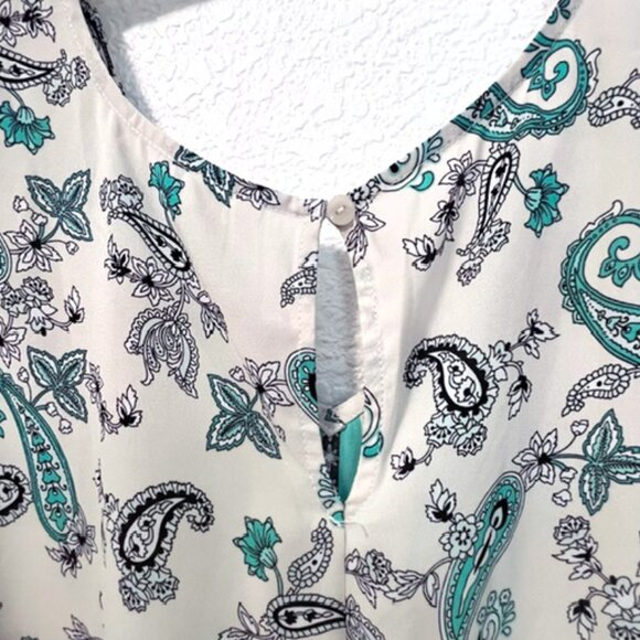 EST. 1946 Womens cold-shoulder blouse, Teal Paisley Print on Cream 22/24W (CATO) - Picture 6 of 10